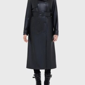 Kikiriki Falling Night Coat Black Faux Leather Belted Trench KSRA013538XS XS